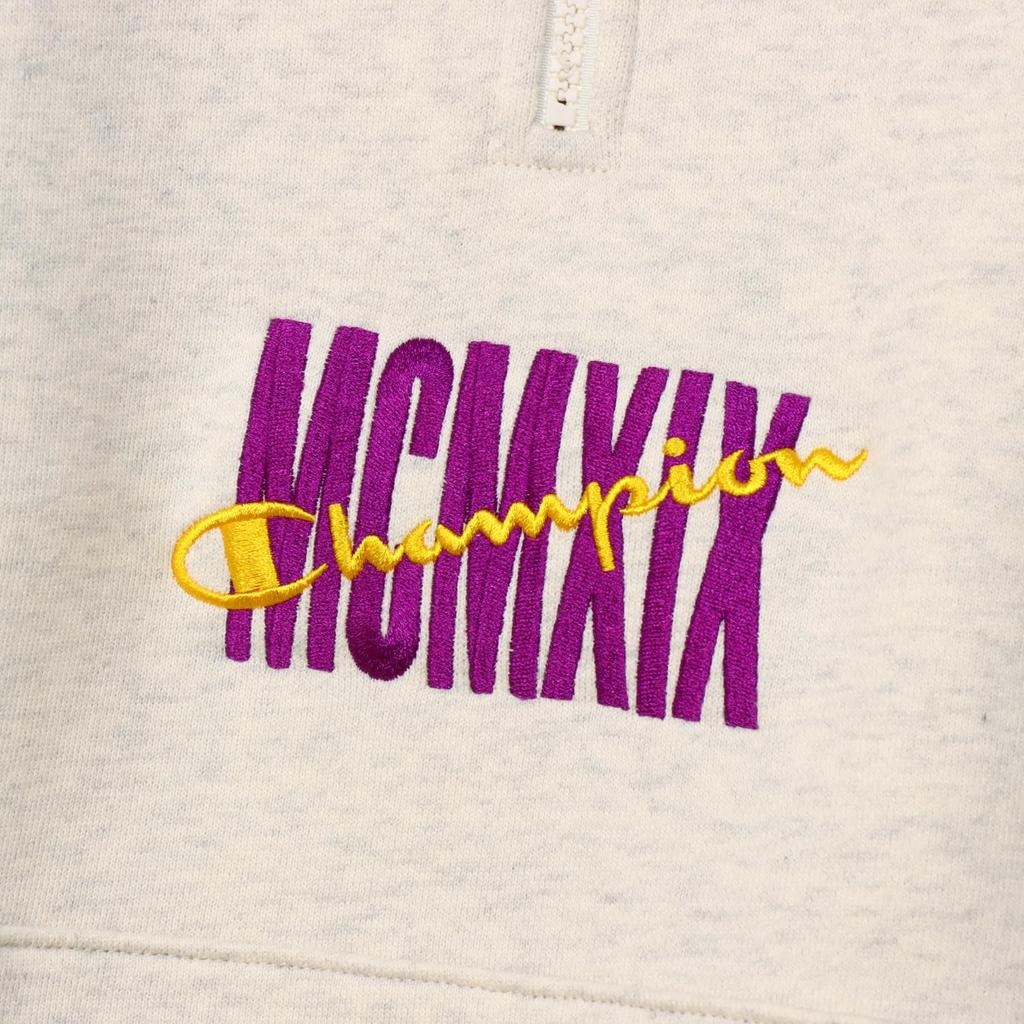 Long Graphic Half Zip Action Oatmeal [Champion] Sweatshirt, Sleeve, Fleece, Print, Sweatshirt, Style, C3-Z003 Men's