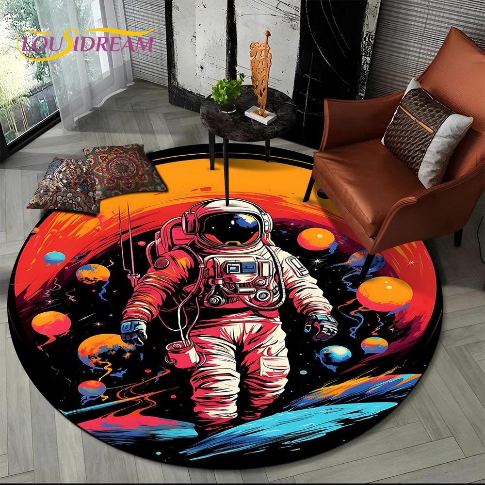 Astronaut Vesmír Kosmonaut 3D Vesmír Kreslený Kulatý Oblastní Koberec Kobereček pro Obývací Pokoj Ložnici Dětský Dekor, Podložka pro Domácí Zvířata Protiskluzová