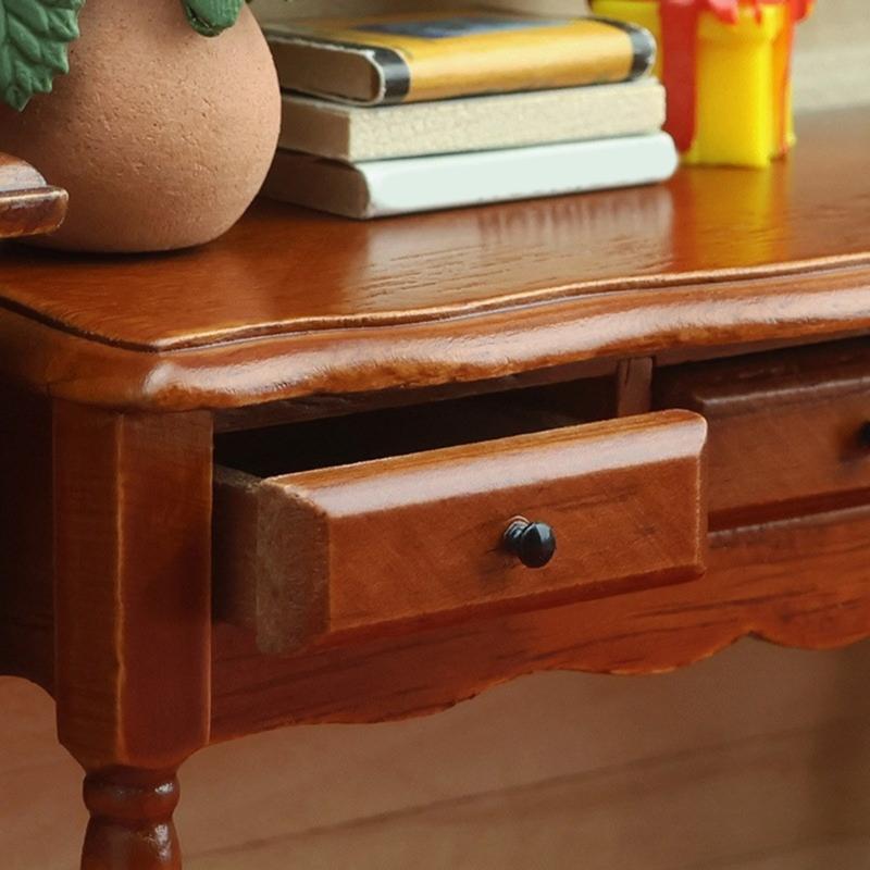 Simulation Miniature Desk With Functional Drawer Doll House Furniture With Fine Carving Detail For 1:12 Scene Display