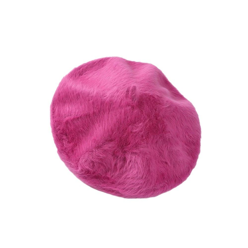 Soft Pumpkin Painter Cap Solid Color Plush Octagonal Cap Elegant Faux Mink Beret Autumn