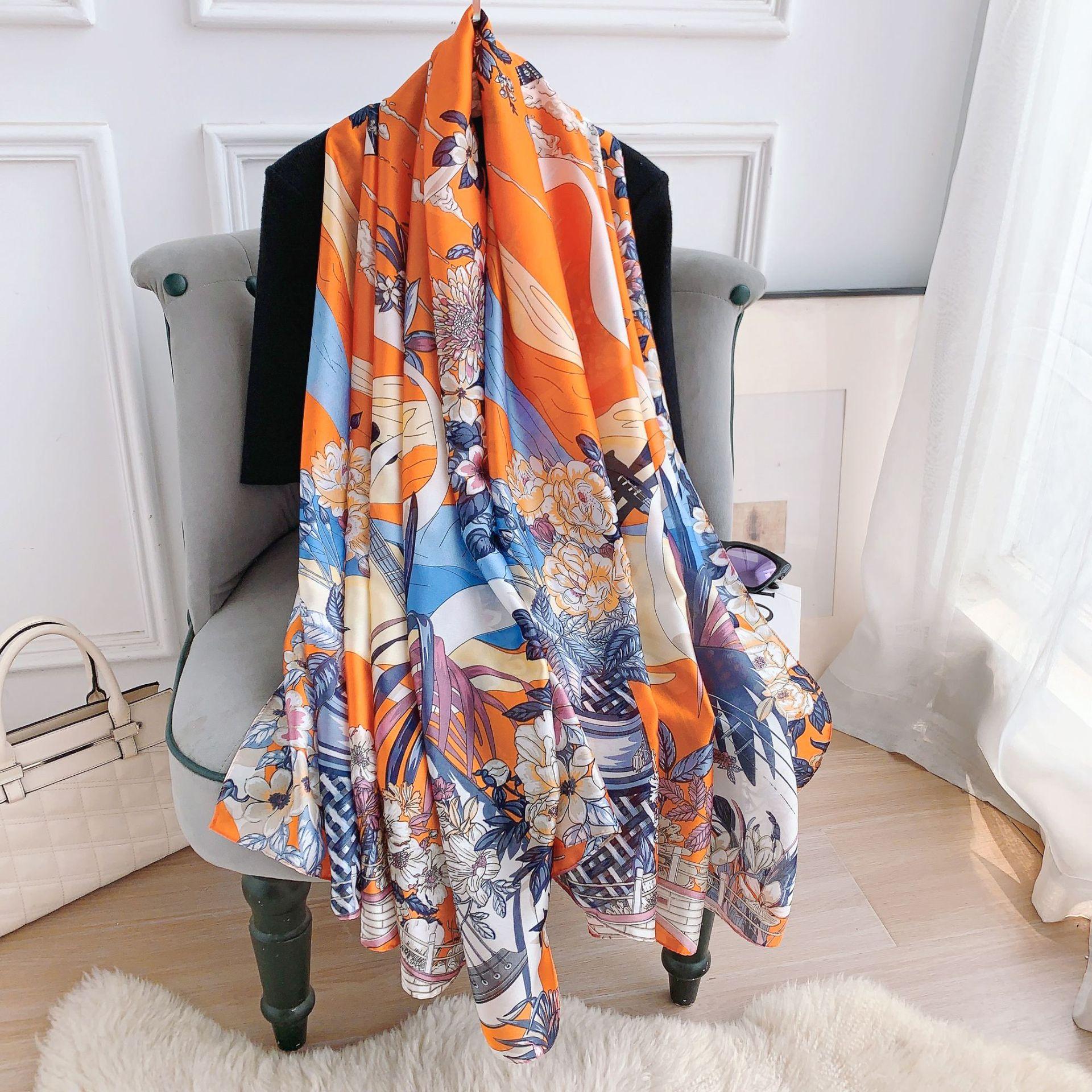2026 new fashion printed silk scarf women s versatile thin shawl breathable flower beach towel summer decorative scarf 180*90cm