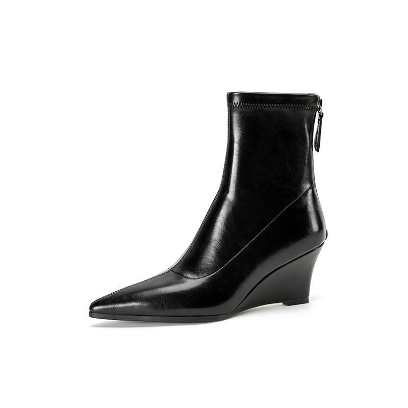 Fashion 2025 New Autumn Women Boots Pointed Toe Wedges Modern Boots Microfiber Women Shoes Short Boots High Heels Stretch Shoes