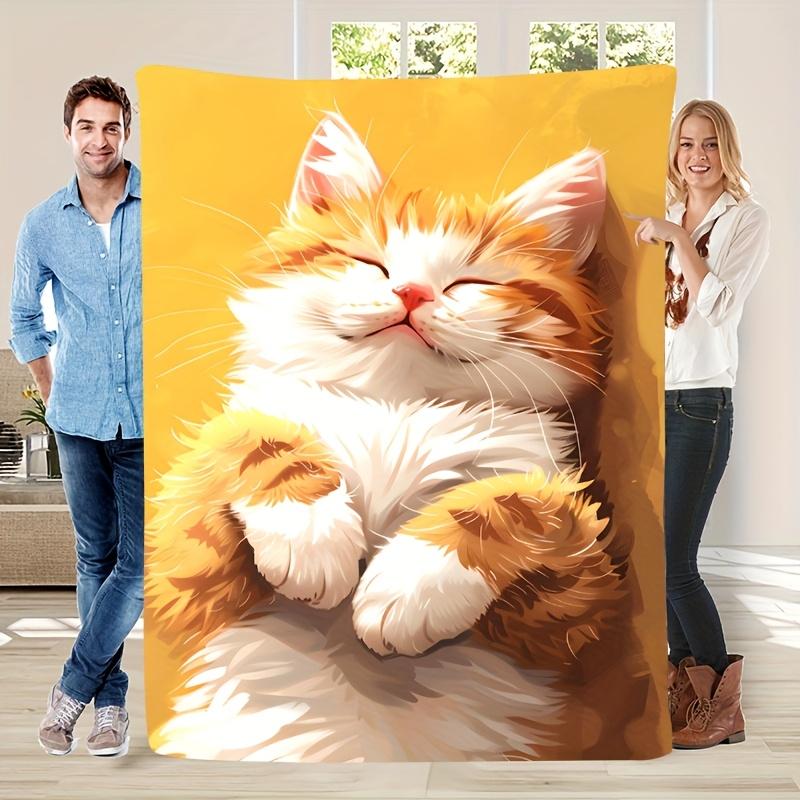

Cute Sleeping Cat Throw Blanket Soft Fleece Pet Lover Gift Animal Art Home Decor Living Room Sofa Cover Cozy Warm Blanket 130x150cm