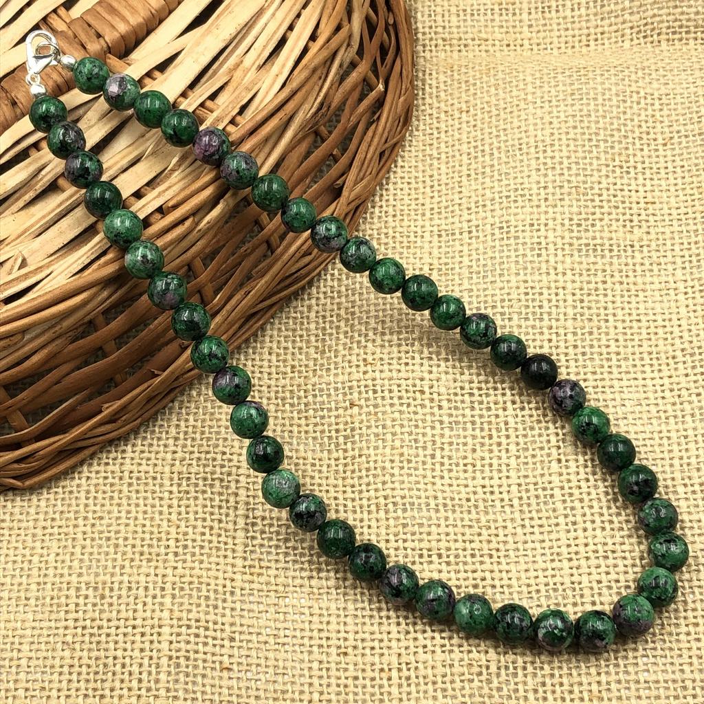 8mm Natural Ruby Zoisite Gemstone Round Beads Handcrafted Women's Jewelry Pretty Necklace 17-20" For Her 8BN-45
