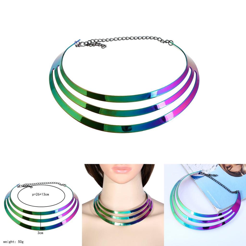 Multi Layer Metal Collar Necklace With Gradient Design For Fashion Statements