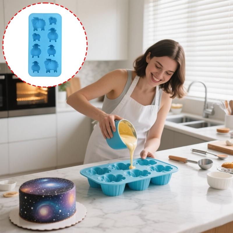 Flexible Blue Silicone Sheep Molds 20cm Food Grade Baking Tray For Ice Candy Chocolate Cake Decorations Chocolate Molds