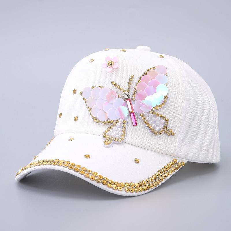 Sequined butterfly baseball cap women's European and American fashion rhinestone temperament curved brim cap