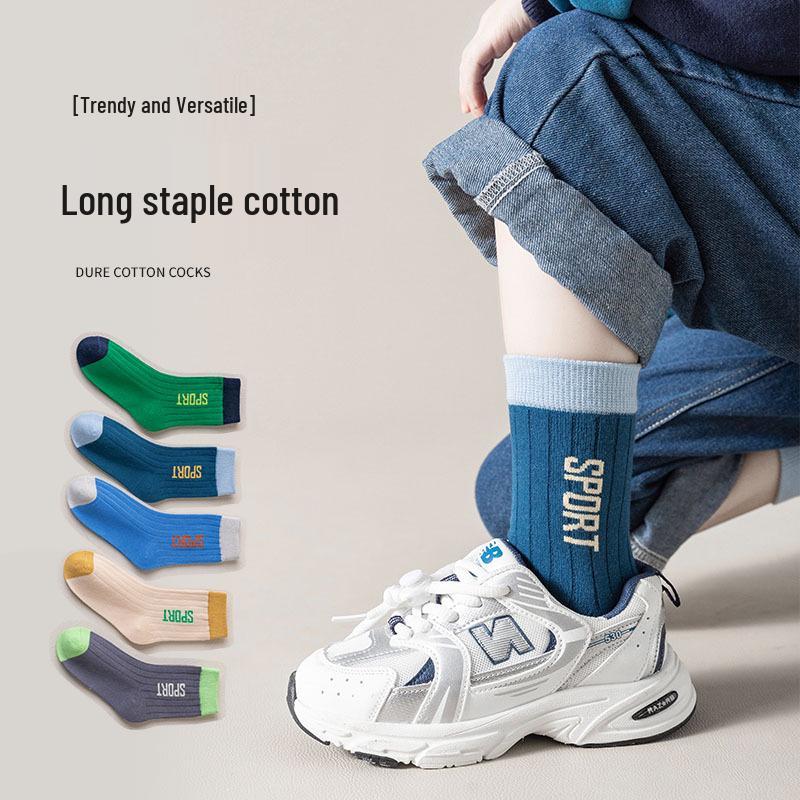 Boys' and Girls' Mid-Calf Cotton Socks - Autumn/Winter Deodorant Trendy Letter Design for Children