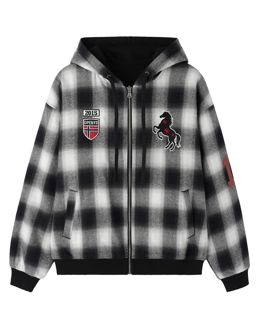OPENYARD(OY) Reversible Check Hooded Jacket - Black
