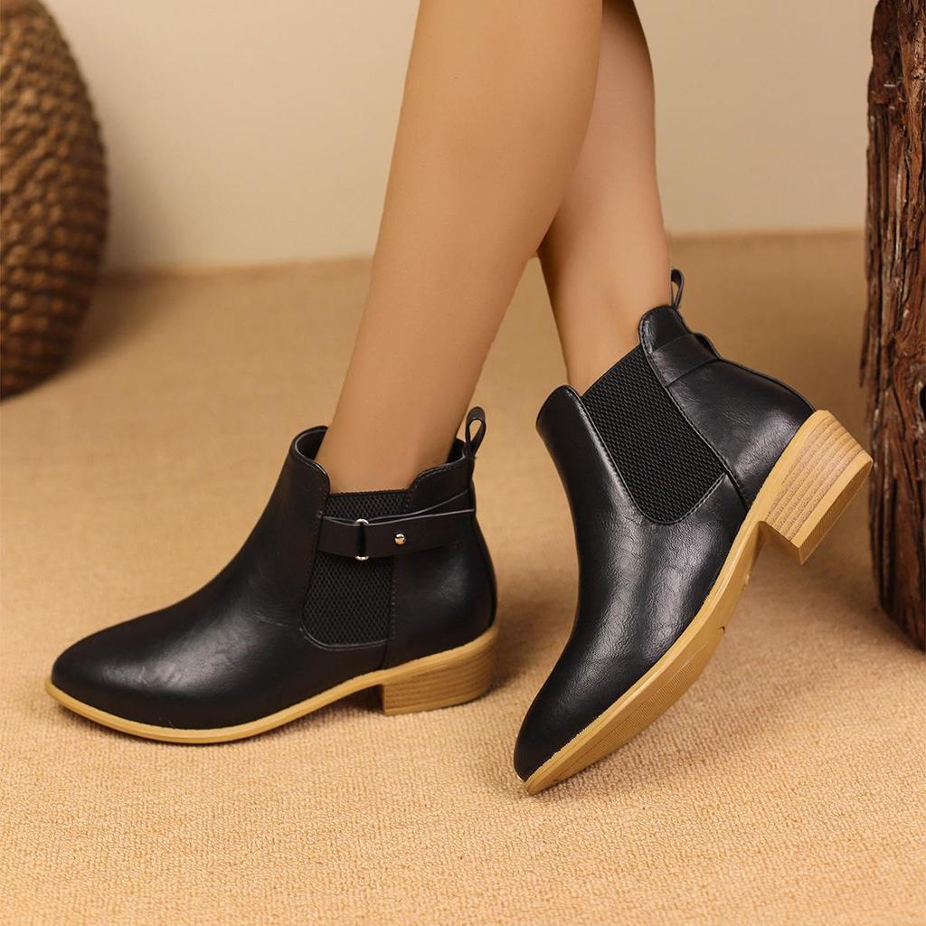 Damen Übergröße PU Kurze Chelsea Boots Lässige Kurzer Schaft Spitz Martin Stiefel Schuhe 36-43