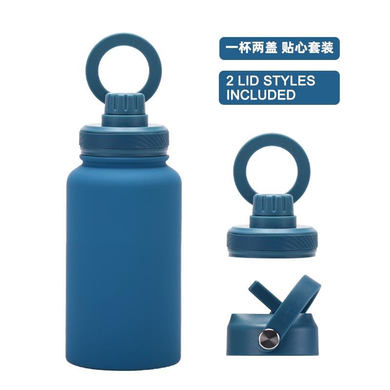 

650Ml Straw Thermos Cup, Mobile Phone Magnetic Suction Bracket, Water Cup, One Cup With Two Lids, Outdoor Sports Kettle. 650ML озеро синий