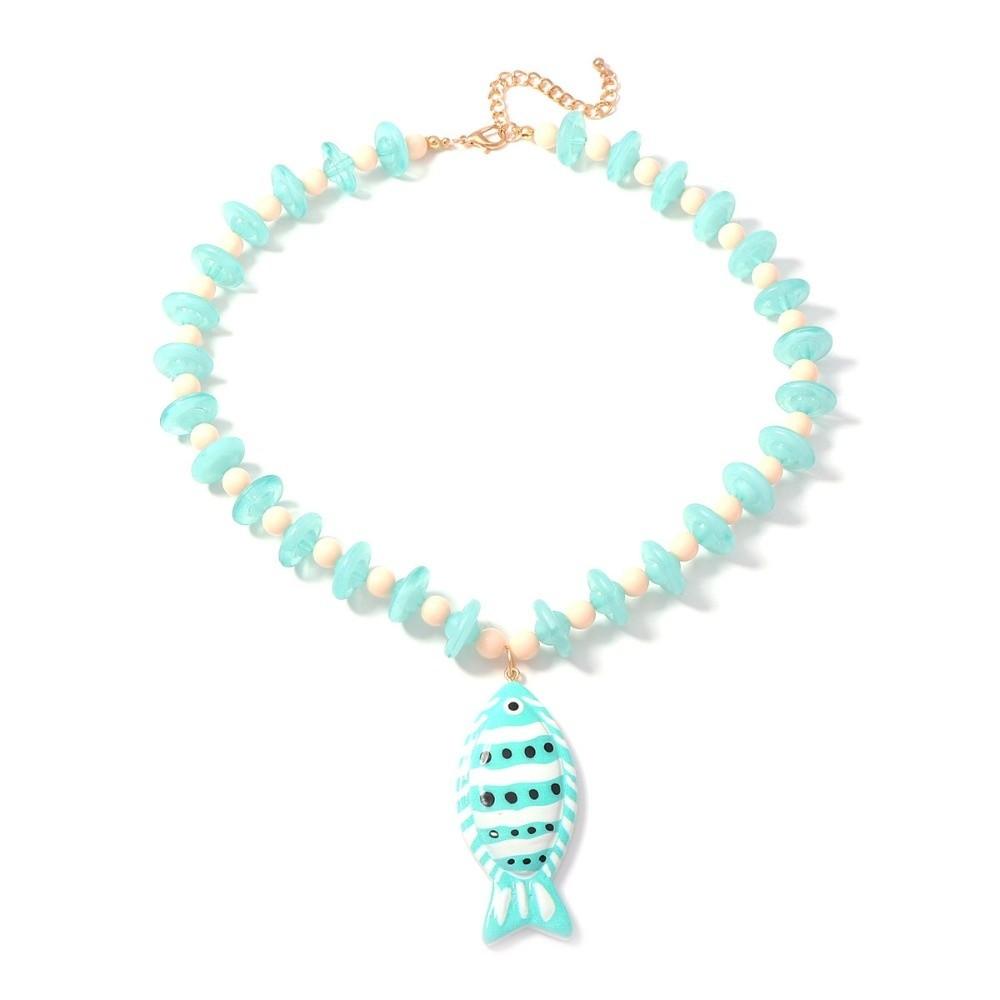 Starfish Shell Charm Fish Starfish Pendant Necklace Colorful Beads Boho Necklace  Jewelry Gifts