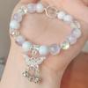 Lovely Women Hand Bracelets Butterfly Heart Bell Tassel Lock Ice Cracked Beaded Glass Beads Stretch Bangle Student Jewelry 1164