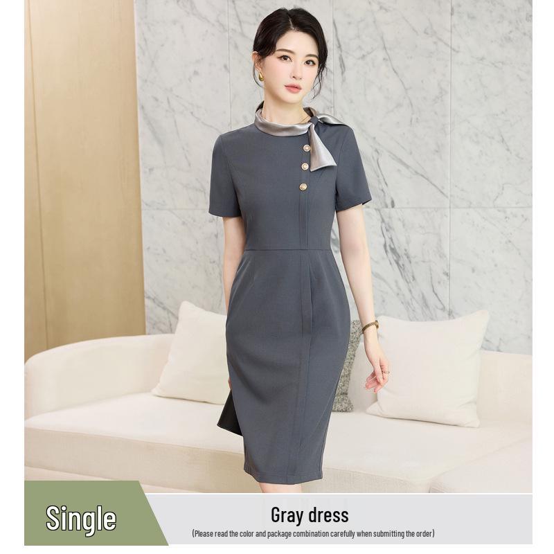 Silk Scarf Dress for Professional Women: Flight Attendant, Beauty Rep, Hotel and Office Uniform S