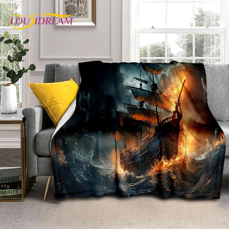 Ancient Pirate Ship Boat,Barque,Sailboa Soft Flannel Blanket,Throw Blanket Comfortable Blanket for Picnic Beds Sofa Home Bedroom