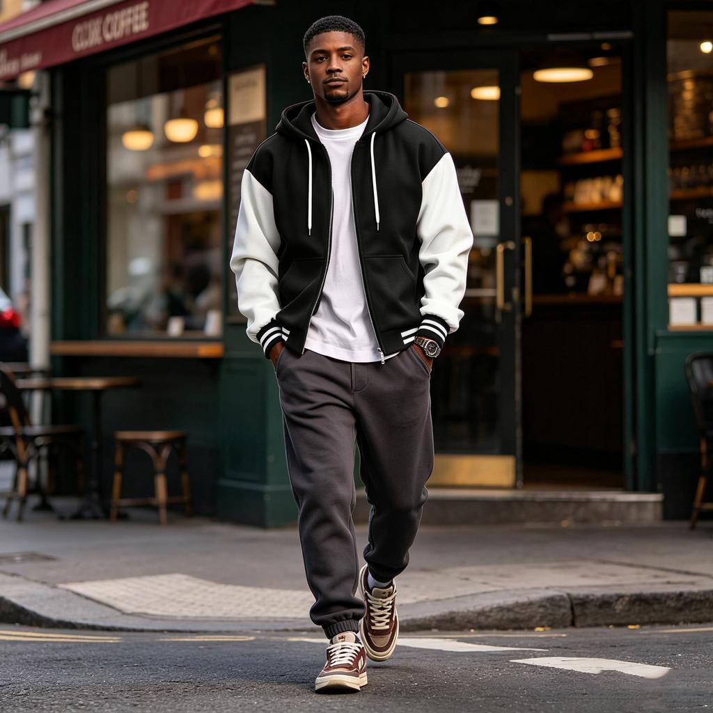Giacca Casual con Cappuccio da Uomo con Zip - Giacca da Baseball Foderata per l'Uso Quotidiano