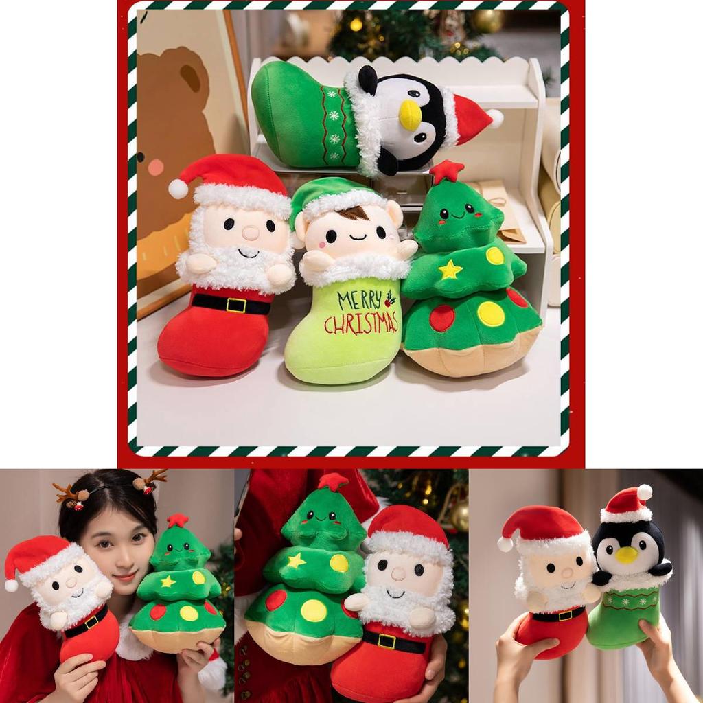 Festive Christmas Boot Plush Figures Including Santa Elf Penguin And Tree For Kids