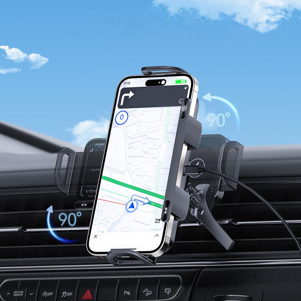 Car Wireless Charger 15W Dual Coil Auto Rotating Phone Holder Air Vent Cell Phone Mount for Smartphone/Pad/Foldable Phone