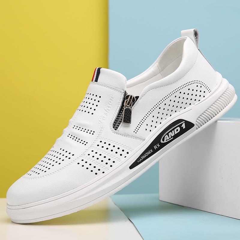 

Летняя мужская обувь модная повседневная обувь из коровьей кожи мужская обувь с закрытым верхом увеличивающая рост дышащая белая обувь одинарная 2025 38