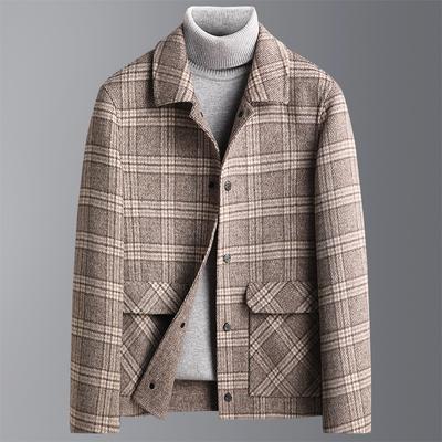 Neuer Herbst- und Winter Kurzwoll-Doppelseitiger Wollmantel Herren Verdickter Karomuster Doppelseitiger Wollmantel Herrenjacke