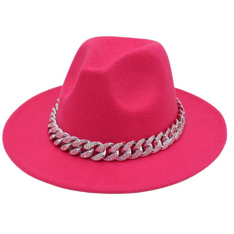 Bright Diamond Acrylic Chain Top Hat Jazz Hat Big Eaves Concave Photo Felt Hat