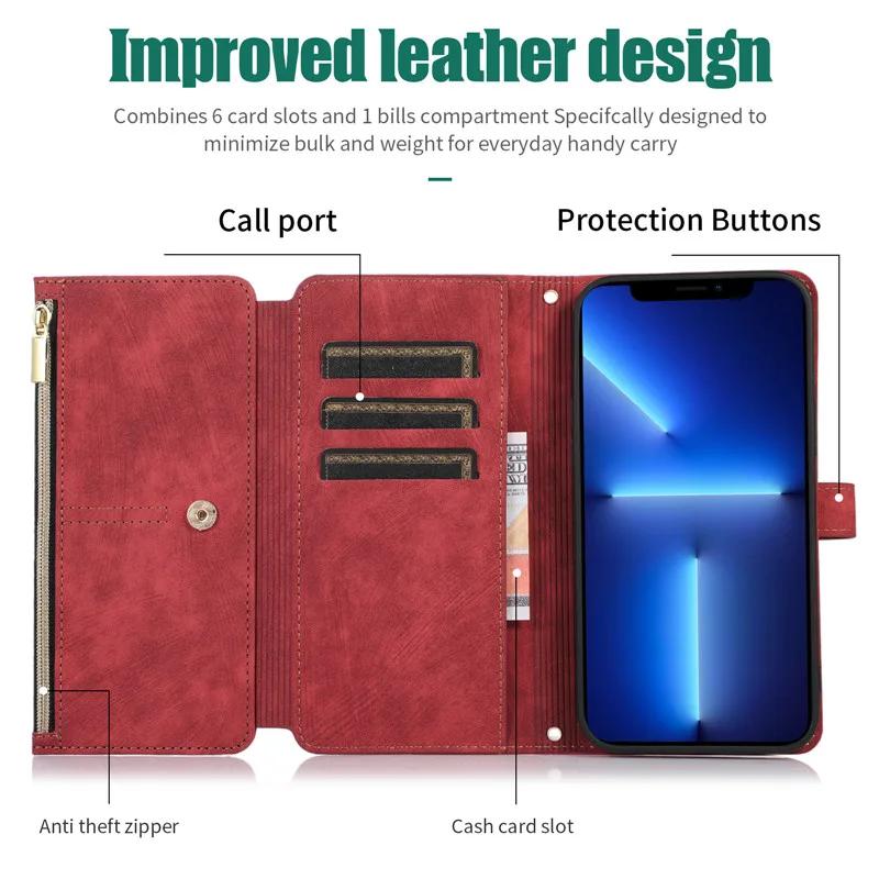 Lanyard Flip Leather Phone Case for XiaoMi 15T 15 14 14T 13T 12T POCO X5 RedMi Note 15 14 Pro Plus 13 12 Zipper Wallet Cover