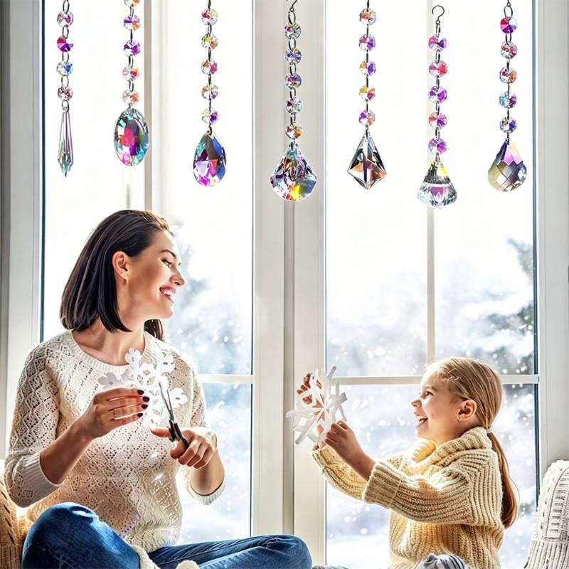 Glass Sunlight Pendant Set, 10 Piece Faceted Accent for Window Display, Party Styling and Home Room Display Use