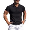 Mens Solid Color Ribbed Short Sleeve Slim Fit Polo Shirt