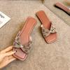 Butterfly Rhinestone Slippers Female 2025 European and American Foreign Trade Flat-bottomed Outer Wear Cool Slippers Open-toed Beach Shoes Slippe