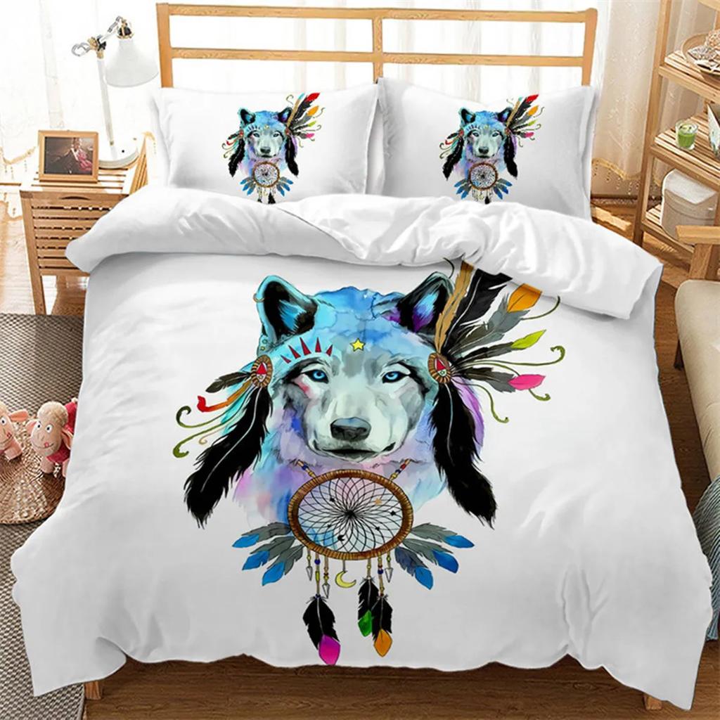 Microfiber Exotic Animals Duvet Cover Bohemia Mandala for Women Men Kids for Bedroom Decorations Wolf Dreamcatcher Queen King