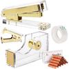 Hiceeden Acrylic Gold Stapler and Tape Dispenser Set, Desk Accessories Office Supplies Includes Tape, Staple Remover and 1000pcs 24/6 Staples, Modern