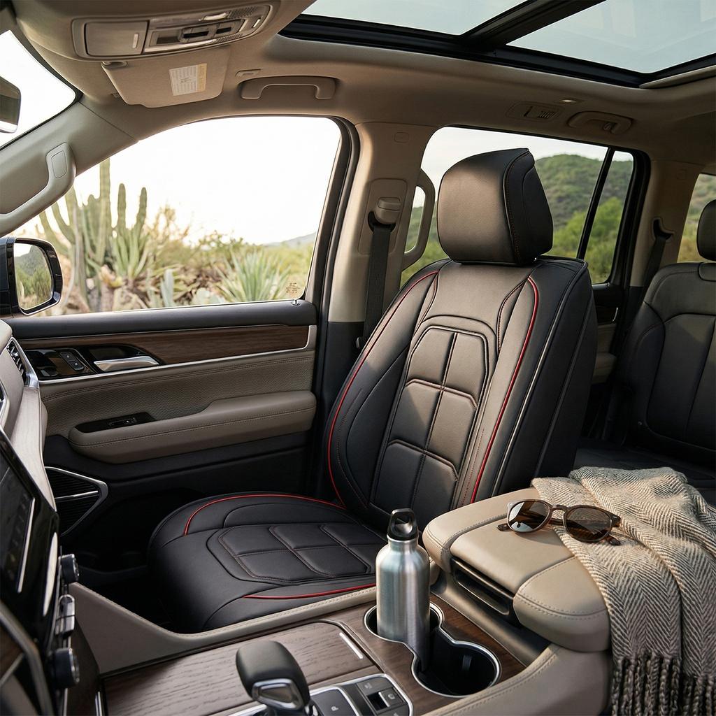 Leather Seat Covers, All Season Full Coverage Breathable Automotive Seat Protector, Airbag Compatible, for Sedans SUVs
