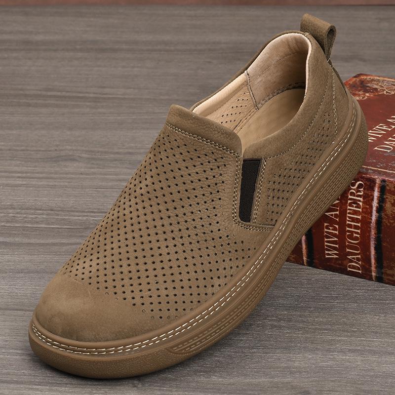 Men s Summer Breathable Genuine Leather Retro Casual Shoes, Soft  Thick Sole, Wear-Resistant. 39