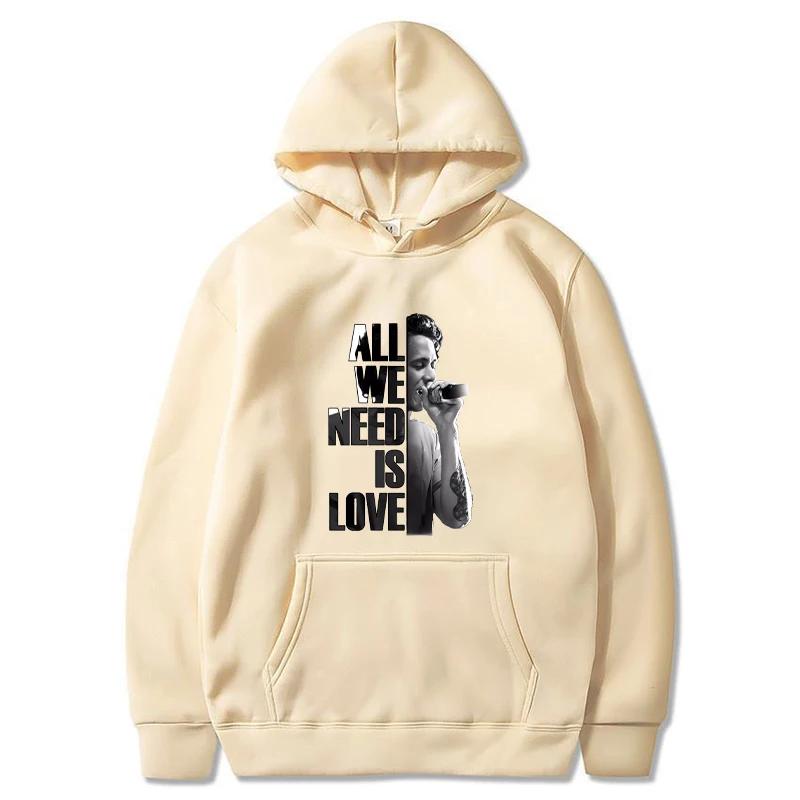 Autumn Letter "All We Need Is Love" and Singer Pattern Printed Hoodies Casual Sports Long Sleeved Men's and Women's Unisex Hooded Sweatshirts