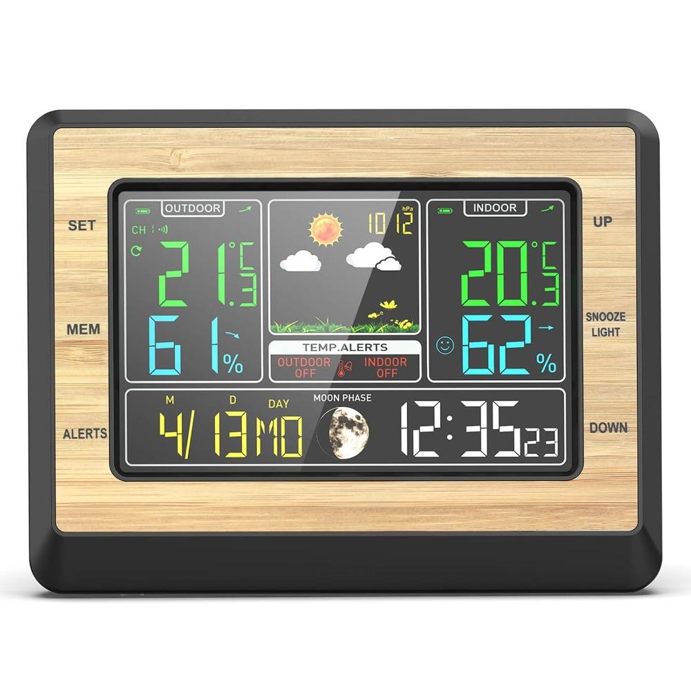 Black Wireless Weather Station Atomic Clock Digital Weather Station Weather Forecast Station