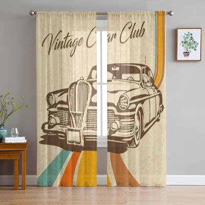 Vintage Auto Op Retro Transparante Gordijnen voor Woonkamer Transparante Tule Raamdecoratie Slaapkamer Keuken Huisdecoratie Sluier Gordijnen
