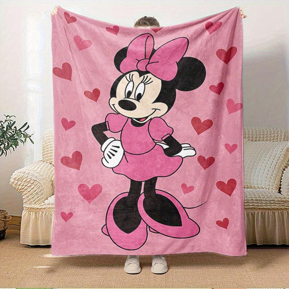 1pc Flannel Minnie Mouse Pink Heart Print Throw Blanket