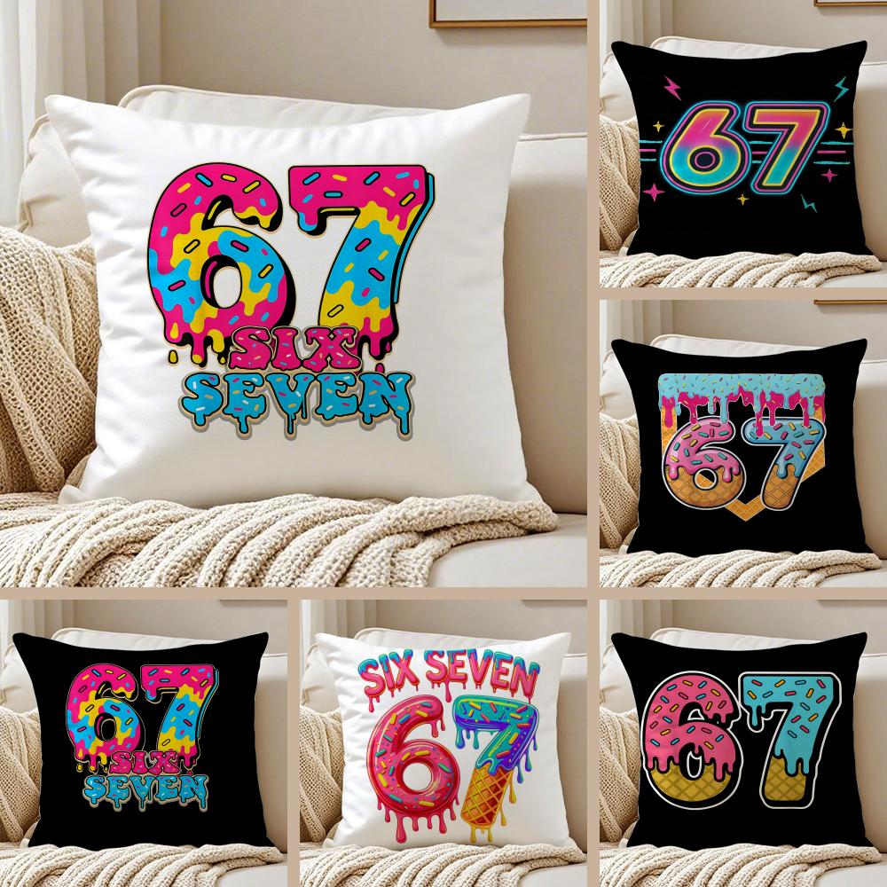 Funny 67 six seven Cushion Cover Pillowcase Ultra Soft Skin Friendly Fabric Cloud Like Comfort Concealed Zipper