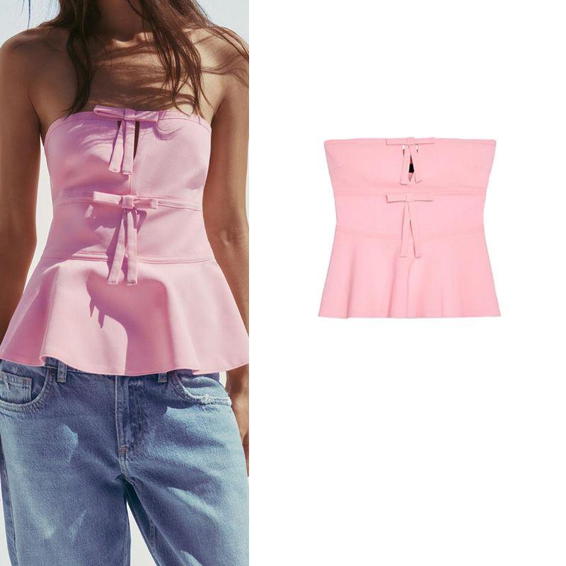 Summer New Product Women's Clothes French Strapless Design Straight Collar Sweet Bowknot Decoration Tube Top Tops 4661053