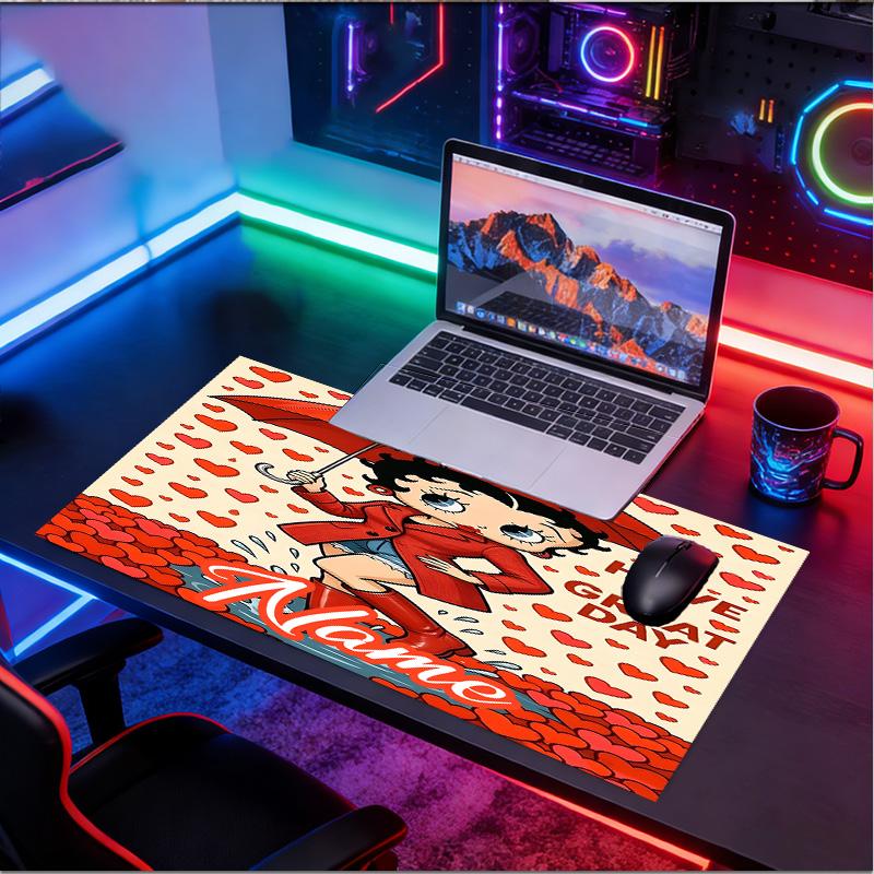 Custom Name Personalized Betty Boop Pattern Mousepad, Laptop PC Desk Mat, Decorative Desk Mat for Home Keyboard Pad Gift