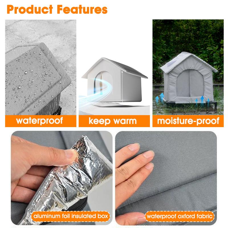 Stray Cat Dog House Waterproof Elevated Kitty Pet House Pad Outdoor Winter Warm Pet Cave Washable Weatherproof Cat Shelter