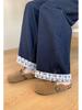 Damen Übergröße Hohe Taille Patchwork Schmetterling Bestickt Weites Bein Jeans