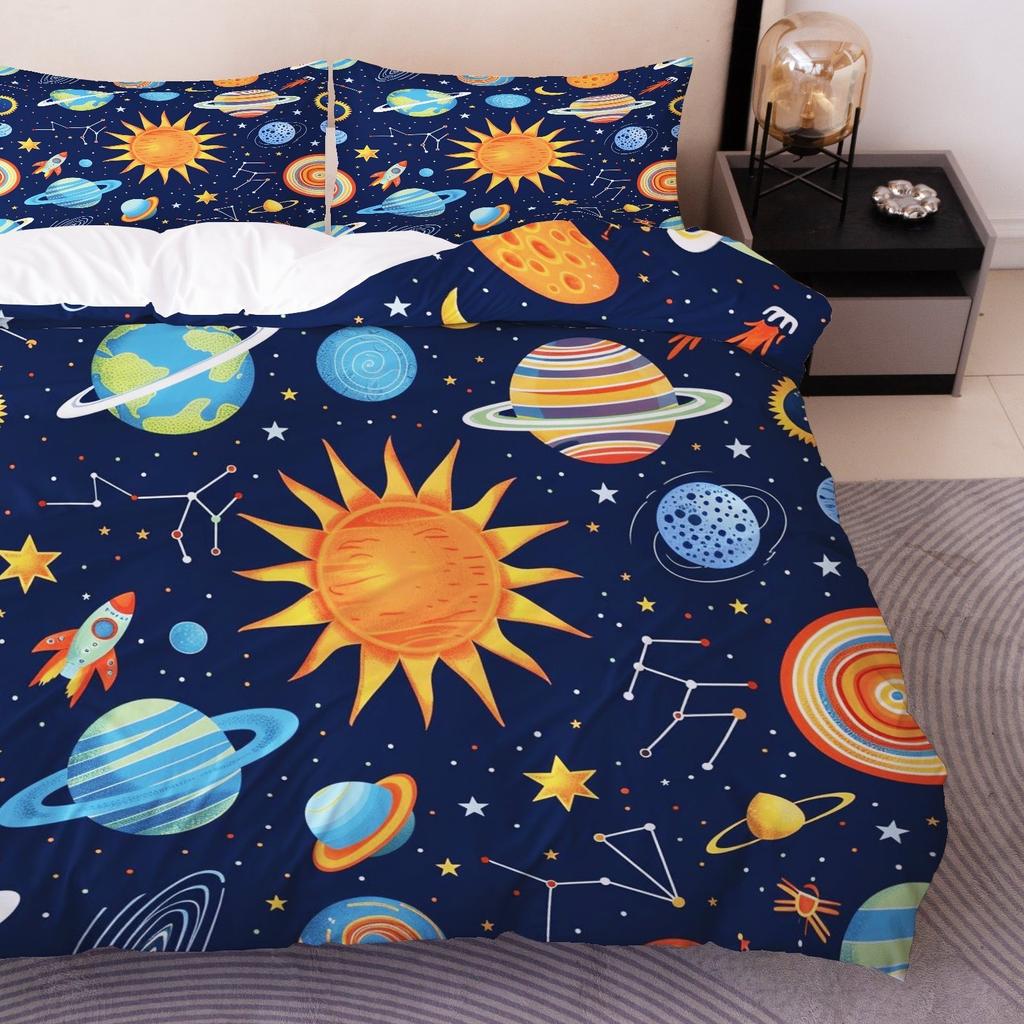 Comforter 3D Cartoon Bedding Set Cosmic Planet With 1-2 Twin Queen Size For Kids Birthday Gifts