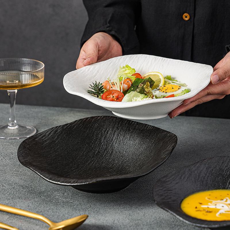 High-End Irregular Ceramic Stone Pattern Dinner and Salad Plate Set