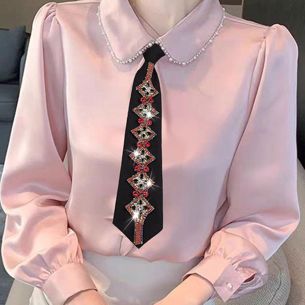 Elegante Cravatta da Donna con Strass e Lunghezza Regolabile per Ufficio e Uso Quotidiano