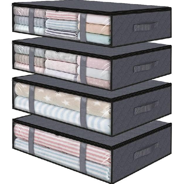 

StorageRight Контейнеры для хранения под кроватью, 3 шт. 40 л Складные тканевые сумки для хранения с прозрачным окном, Дышащий органайзер для 3 Pack серый