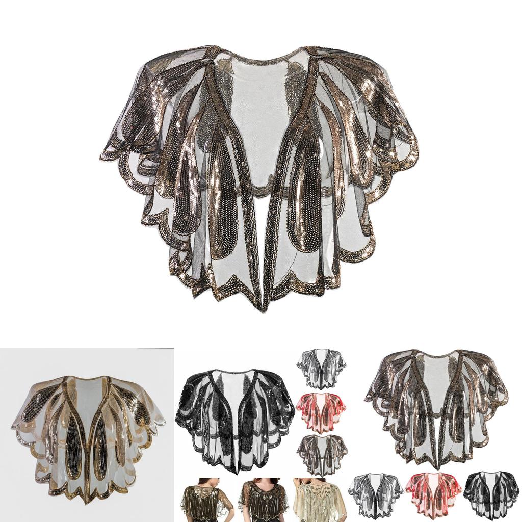 Vintage 1920er Damen Schal Perlen Pailletten Abend Cape Bolero Flapper Überwurf Für Party Und Hochzeit