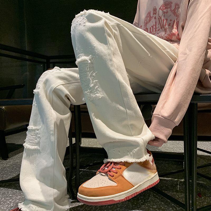 

Модні джинси Чоловічі дизайнерські хіп-хоп брюки Джинсові штани з шорсткими краями Високоякісні ретро чоловічі джинси 3XL білий