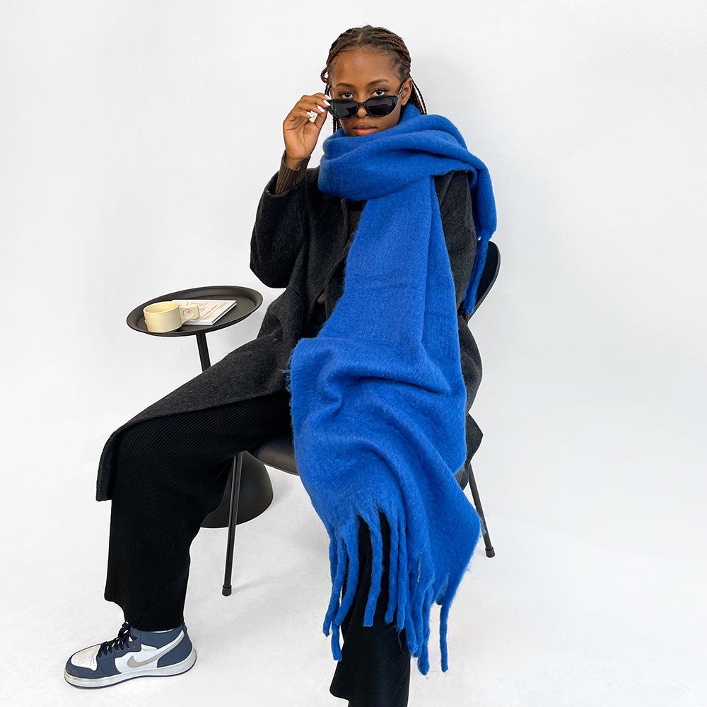 

Женский светло-голубой многоцветный шерстяной шарф с рисунком морского конька - модная зимняя шаль высокого класса 40x210cm королевский синий