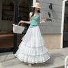 Fairycore Spring Summer Women Midi Skirt Elastic Waist White Layered Ruffles Princess Skirt Romantic Party Feminine Tierred Skirts